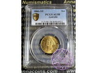 Australia 1866 Sydney Mint Gold Sovereign PCGS AU58